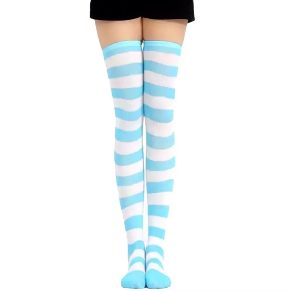Blue Stripe Over Knee Socks NEW